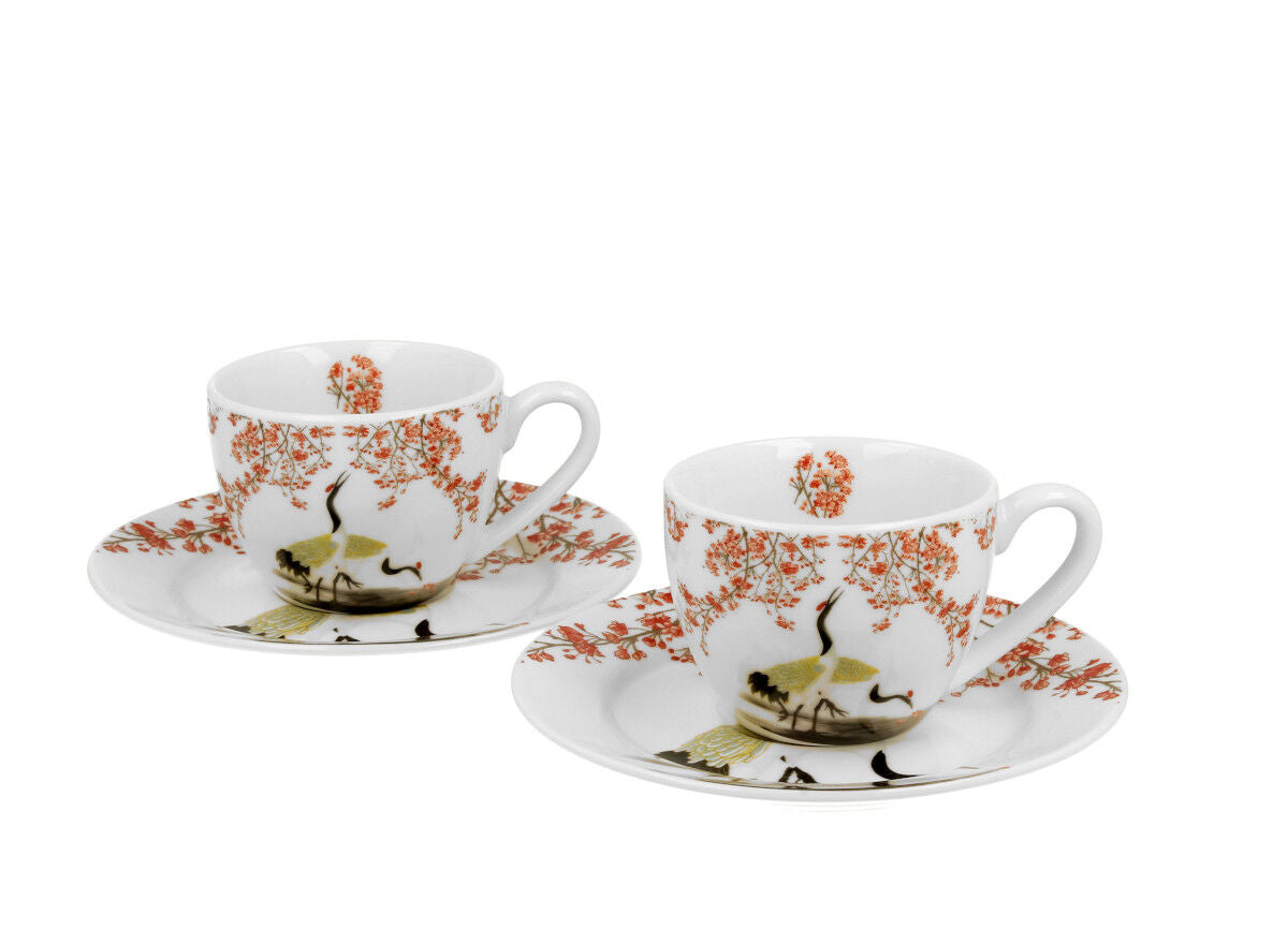 DUO ART GALLERY 2er-Set Espressotassen 90 ml SAKURA & CRANES mit Untertassen, New Bone China Porzellan – Bild 2