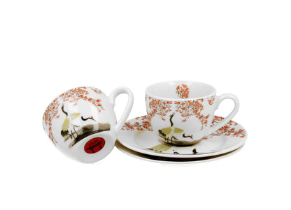 DUO ART GALLERY 2er-Set Espressotassen 90 ml SAKURA & CRANES mit Untertassen, New Bone China Porzellan – Bild 3