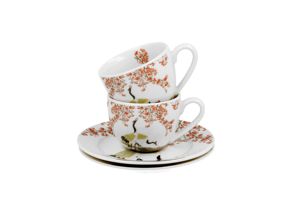 DUO ART GALLERY 2er-Set Espressotassen 90 ml SAKURA & CRANES mit Untertassen, New Bone China Porzellan – Bild 4