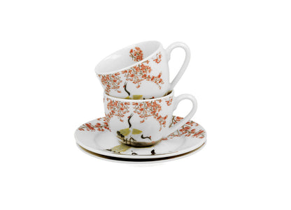 DUO ART GALLERY 2er-Set Espressotassen 90 ml SAKURA & CRANES mit Untertassen, New Bone China Porzellan – Bild 4