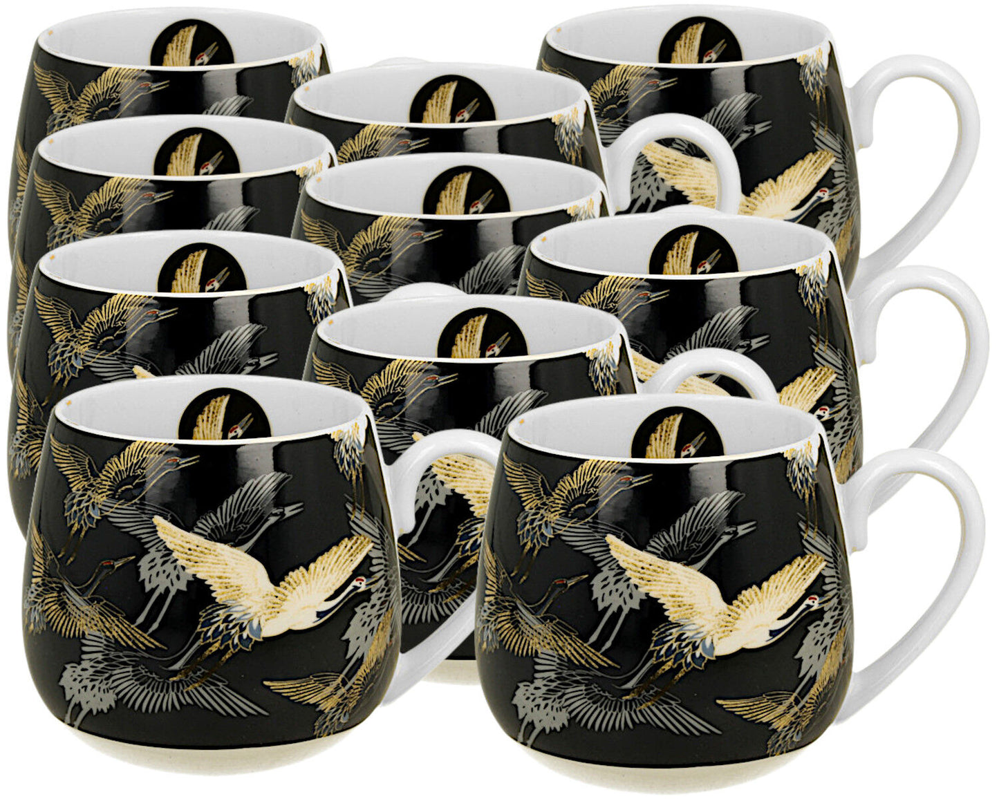 10er SET DUO ART GALLERY Fassbecher 430 ml CRANES AT NIGHT New Bone China Porzellan