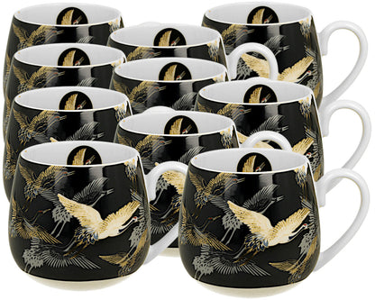 10er SET DUO ART GALLERY Fassbecher 430 ml CRANES AT NIGHT New Bone China Porzellan