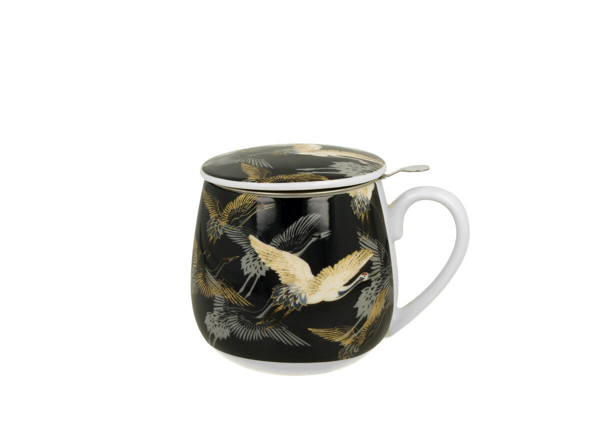 DUO ART GALLERY Fassbecher 430 ml CRANES AT NIGHT mit Teesieb, New Bone China Porzellan – Bild 2