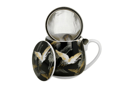 DUO ART GALLERY Fassbecher 430 ml CRANES AT NIGHT mit Teesieb, New Bone China Porzellan – Bild 3