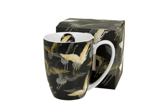 DUO ART GALLERY Klassischer Becher 350 ml CRANES AT NIGHT New Bone China Porzellan