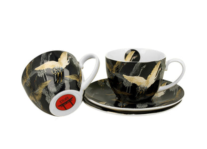 DUO ART GALLERY 2er-Set Tassen 280 ml CRANES AT NIGHT mit Untertassen, New Bone China Porzellan – Bild 3
