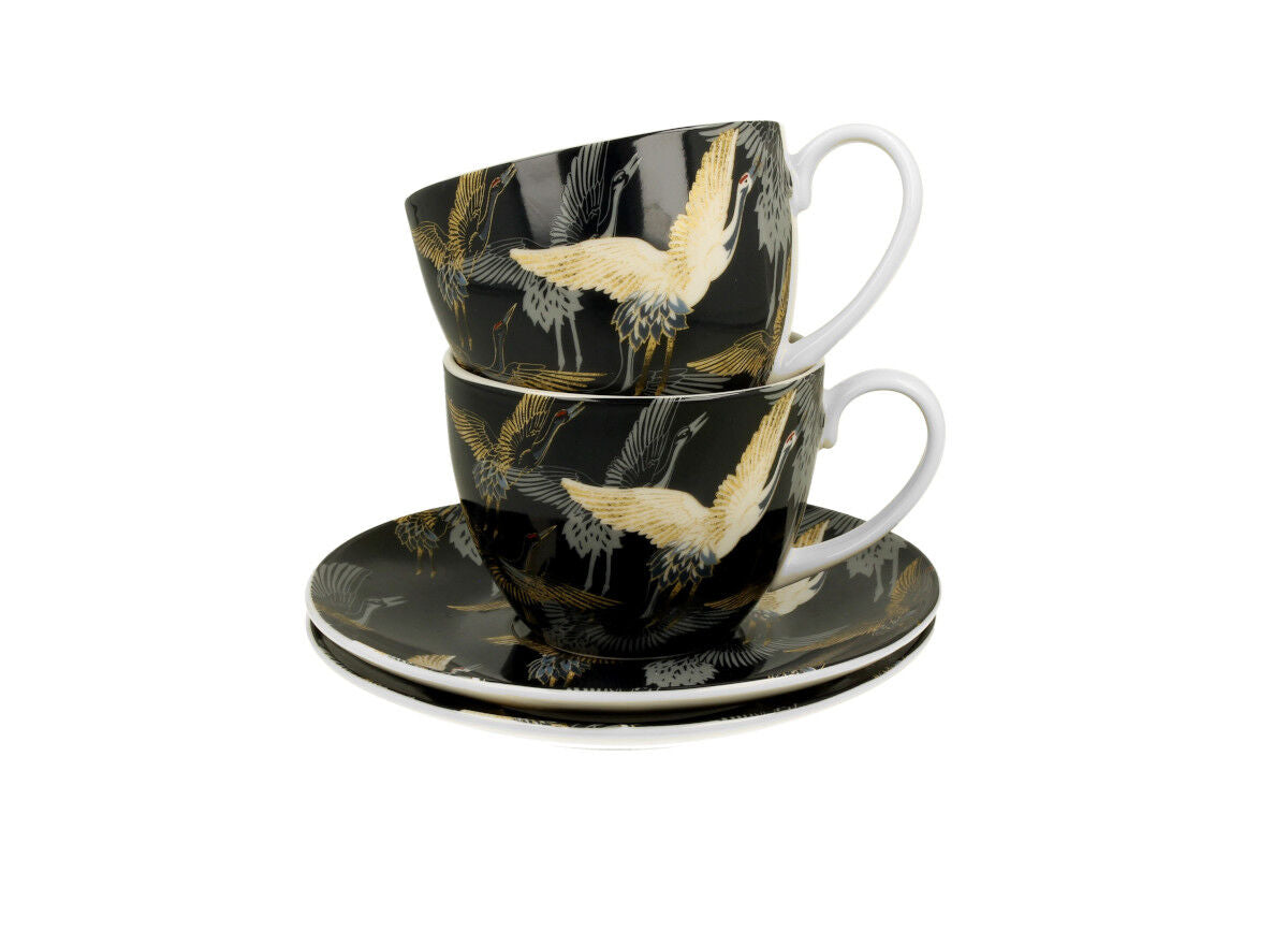 DUO ART GALLERY 2er-Set Tassen 280 ml CRANES AT NIGHT mit Untertassen, New Bone China Porzellan – Bild 4