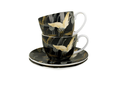 DUO ART GALLERY 2er-Set Tassen 280 ml CRANES AT NIGHT mit Untertassen, New Bone China Porzellan – Bild 4
