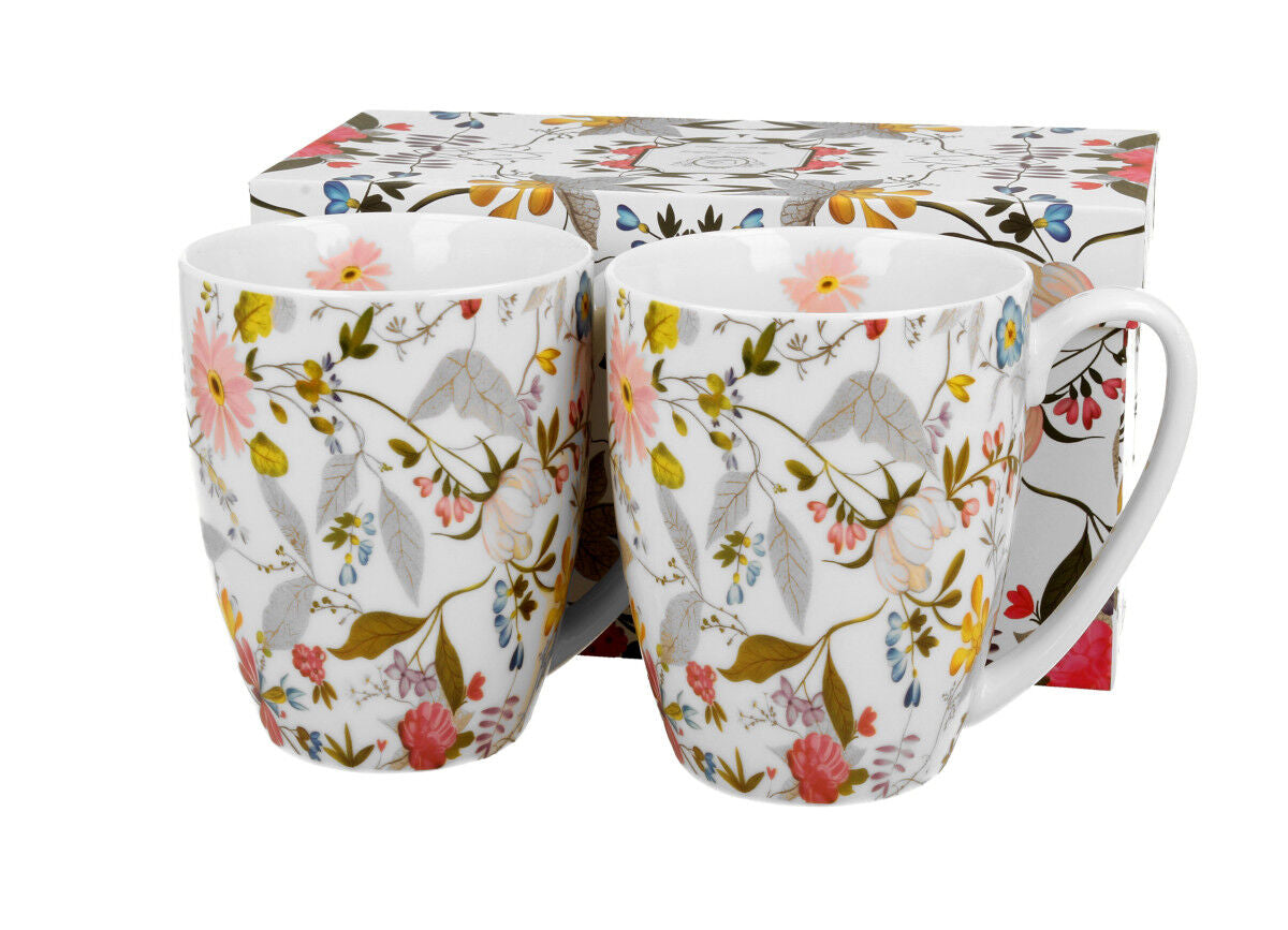 DUO ART GALLERY 2er-Set klassische Becher 350 ml WHITE New Bone China Porzellan