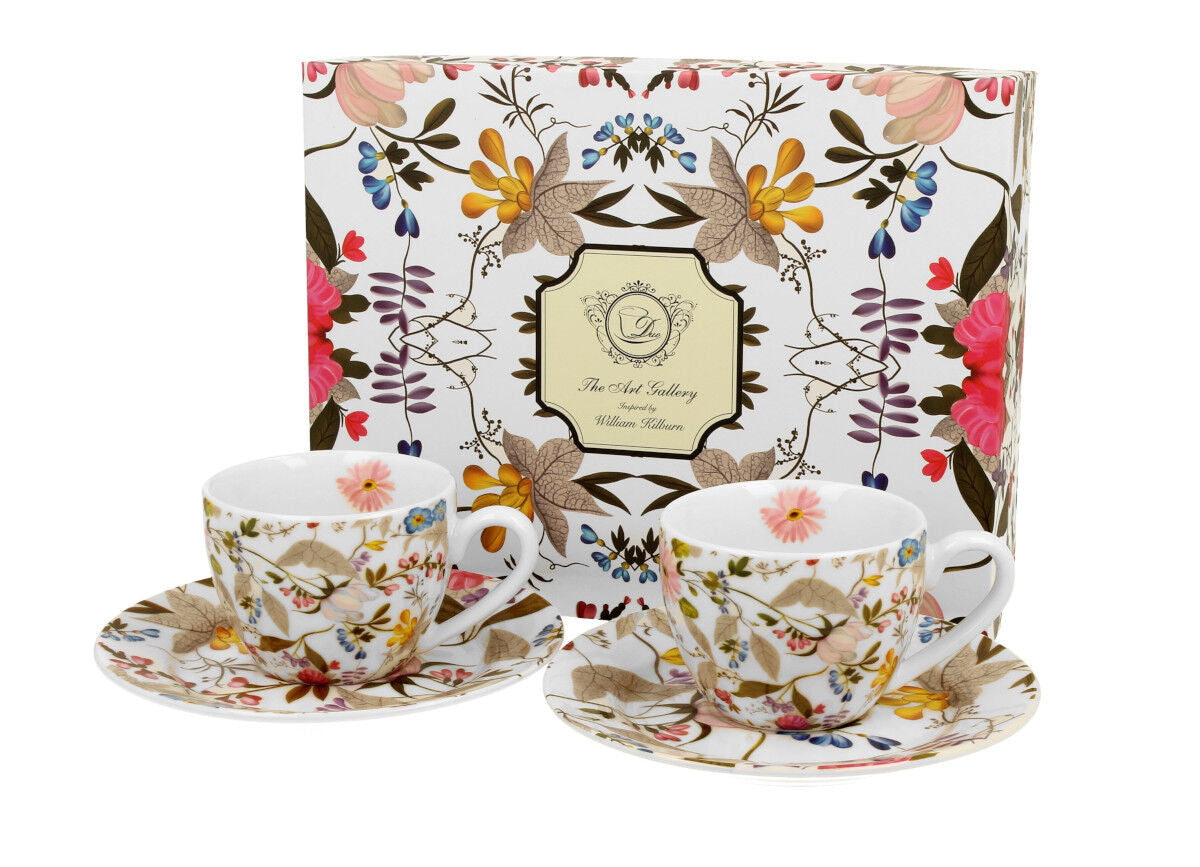 DUO ART GALLERY 2er-Set Espressotassen 90 ml WHITE mit Untertassen, New Bone China Porzellan