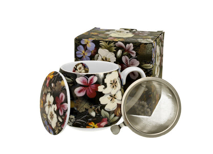 DUO ART GALLERY Fassbecher 430 ml BLACK mit Teesieb, New Bone China Porzellan