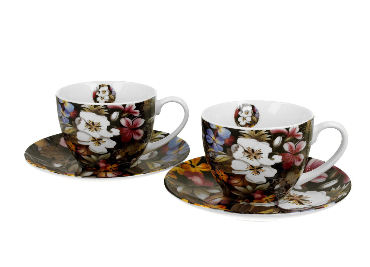 DUO ART GALLERY 2er-Set Tassen 280 ml BLACK mit Untertassen, New Bone China Porzellan – Bild 2