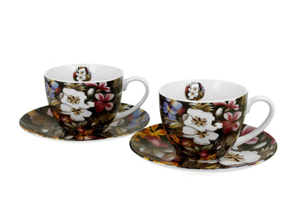 DUO ART GALLERY 2er-Set Tassen 280 ml BLACK mit Untertassen, New Bone China Porzellan – Bild 2