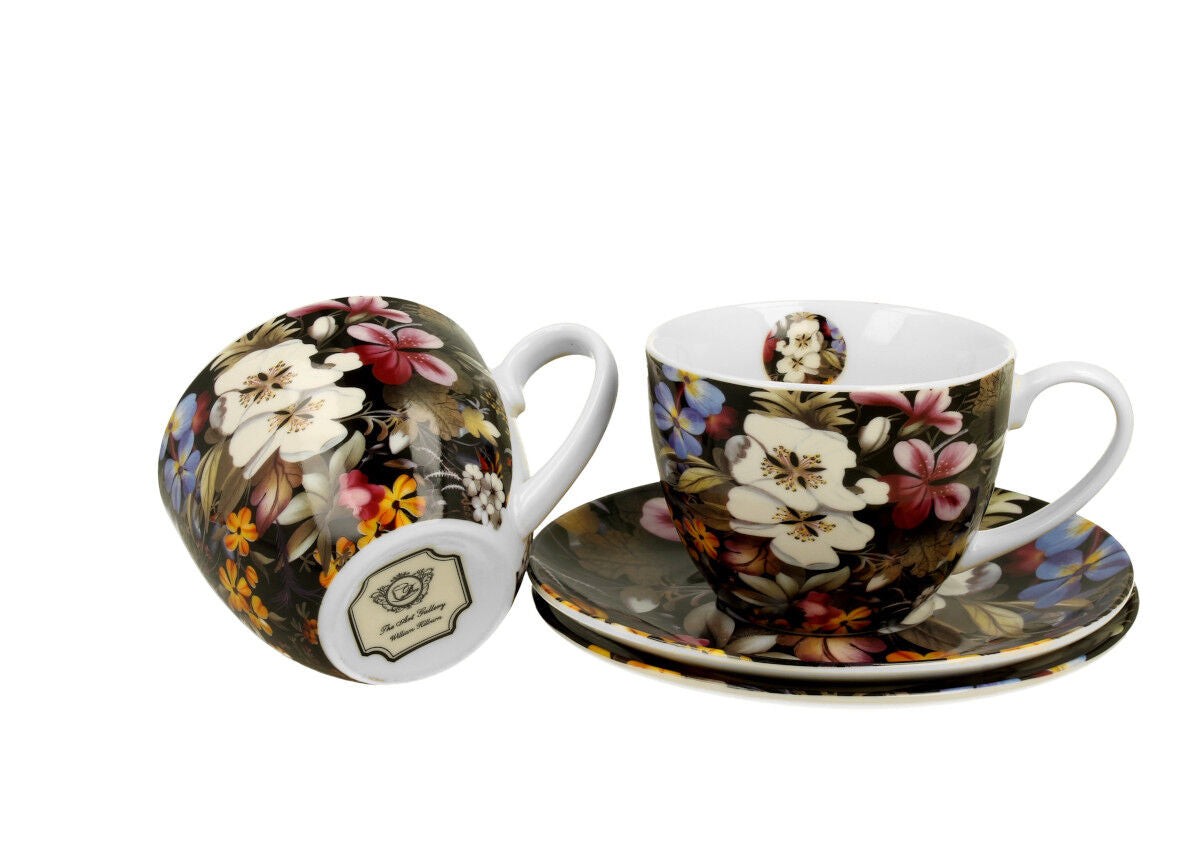 DUO ART GALLERY 2er-Set Tassen 280 ml BLACK mit Untertassen, New Bone China Porzellan – Bild 3