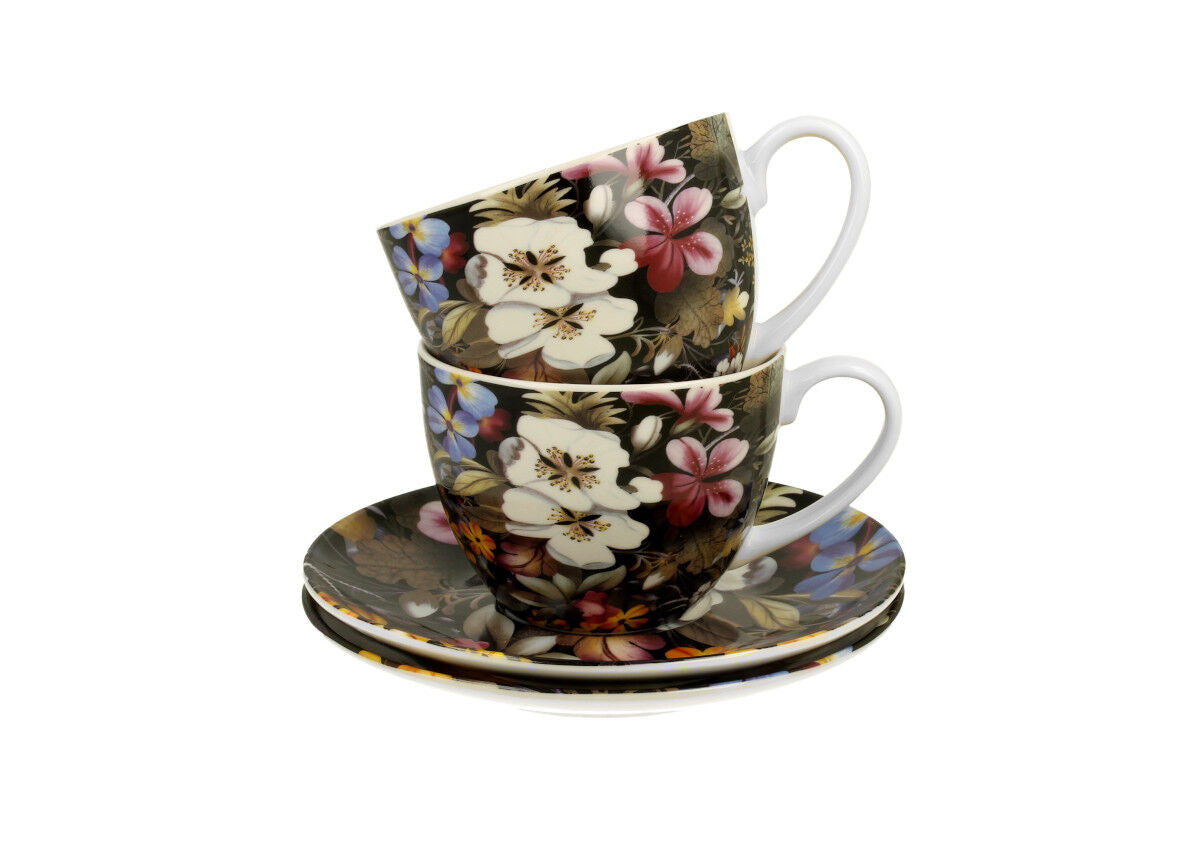 DUO ART GALLERY 2er-Set Tassen 280 ml BLACK mit Untertassen, New Bone China Porzellan – Bild 4