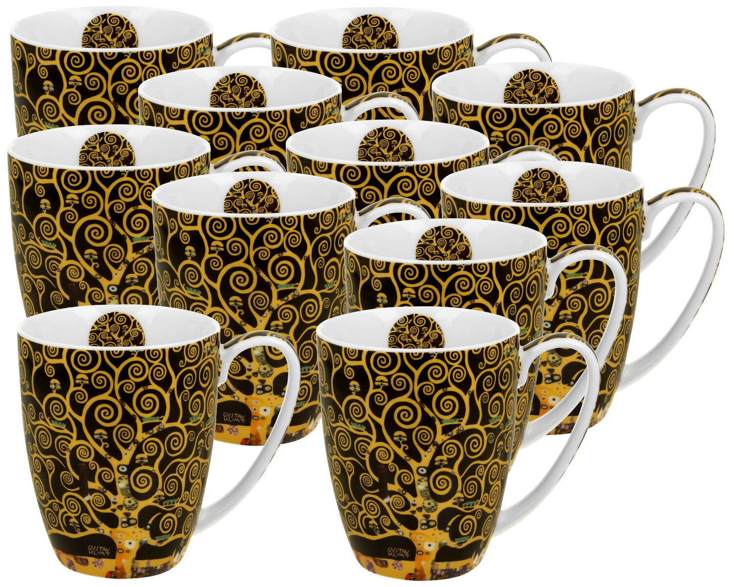 10er SET DUO ART GALLERY Klassischer Becher 360 ml TREE OF LIFE New Bone China Porzellan