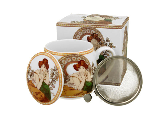DUO ART GALLERY Fassbecher 430 ml TOPAZ mit Teesieb, New Bone China Porzellan