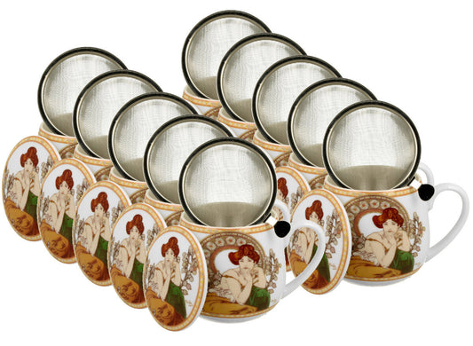 10er SET DUO ART GALLERY Fassbecher 430 ml TOPAZ mit Teesieb, New Bone China Porzellan