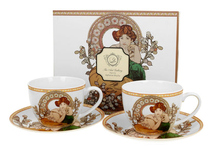 DUO ART GALLERY 2er-Set Tassen 250 ml TOPAZ mit Untertassen, New Bone China Porzellan