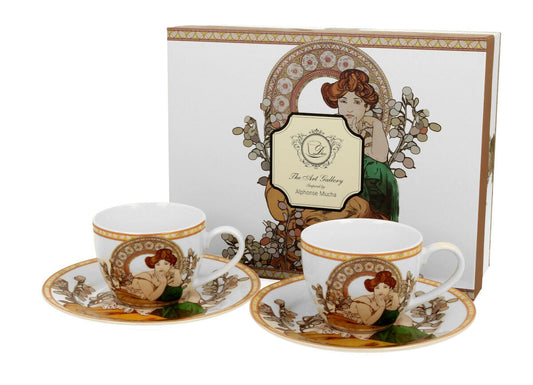 DUO ART GALLERY 2er-Set Espressotassen 90 ml TOPAZ mit Untertassen, New Bone China Porzellan