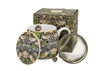 10er SET DUO ART GALLERY Fassbecher 430 ml STRAWBERRY THIEF BLUE mit Teesieb, New Bone China Porzellan – Bild 2
