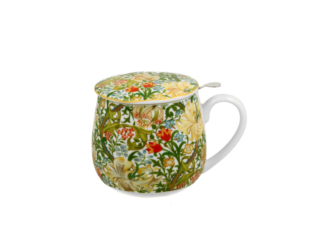 DUO ART GALLERY Fassbecher 430 ml GOLDEN LILLY mit Teesieb, New Bone China Porzellan – Bild 2