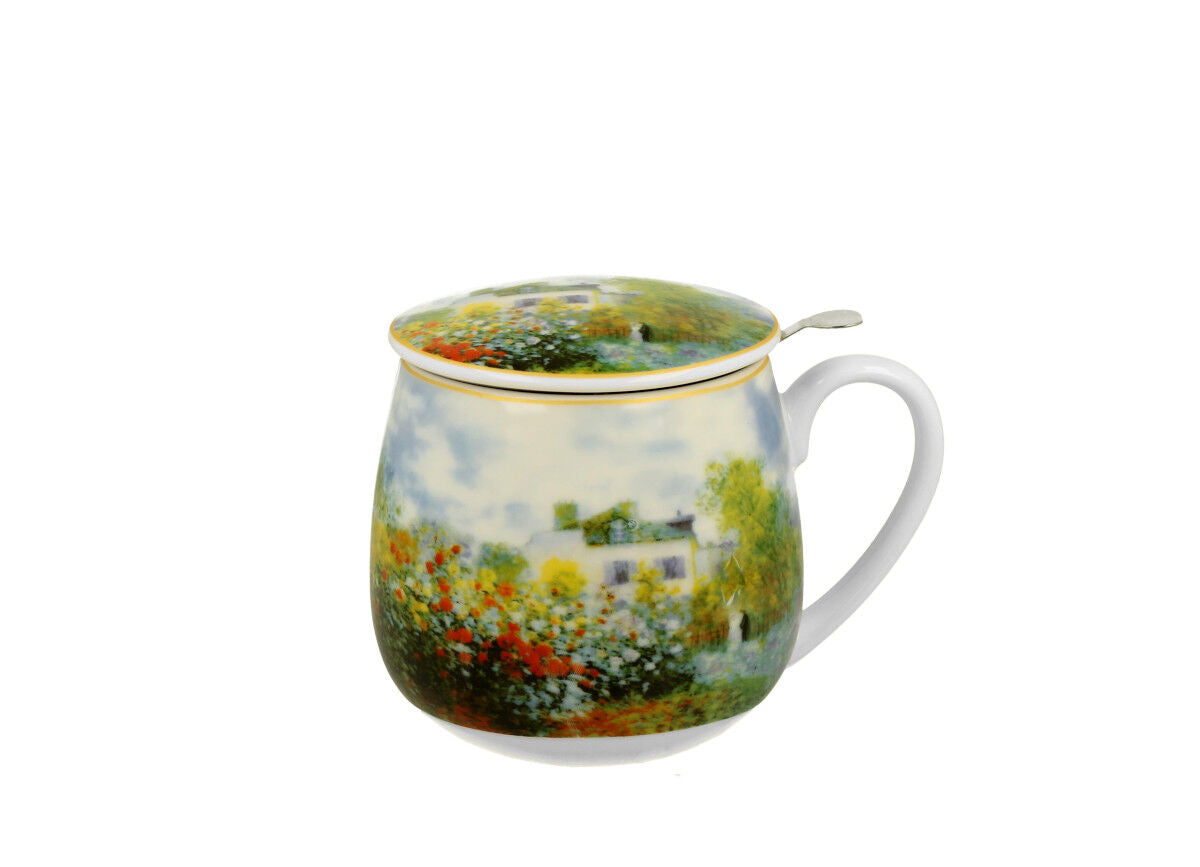 DUO ART GALLERY Fassbecher 430 ml THE GARDEN AT ARGENTEUIL mit Teesieb, New Bone China Porzellan – Bild 2