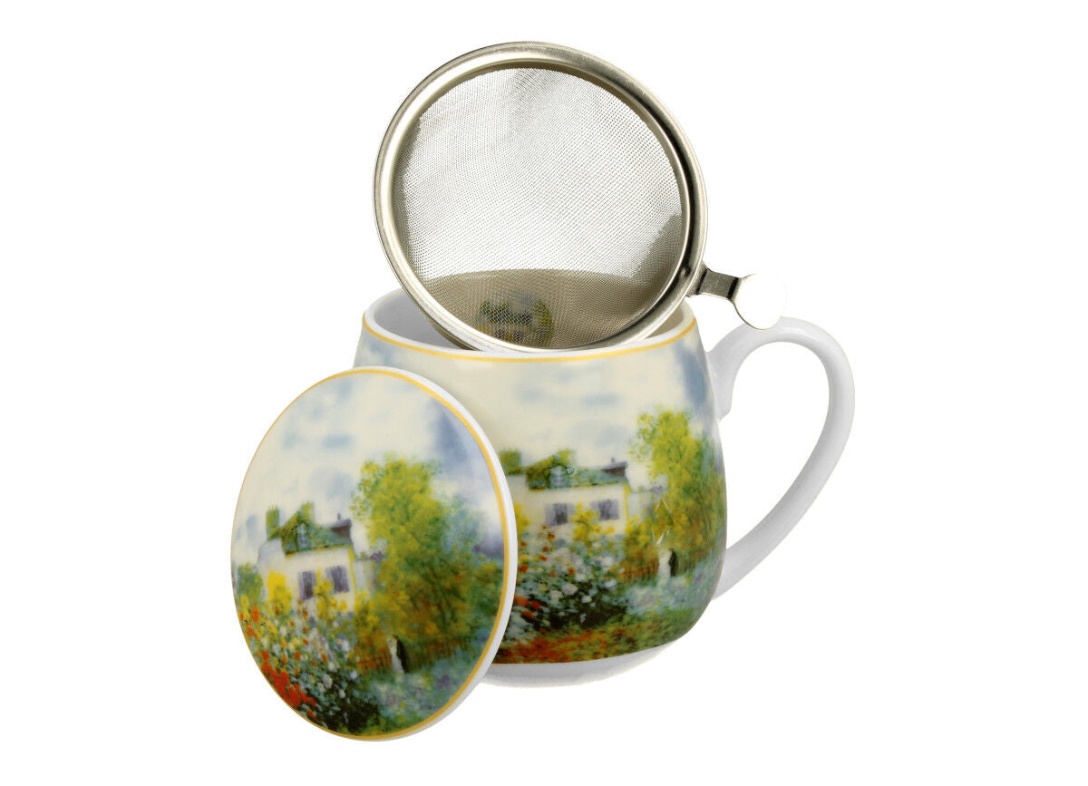 DUO ART GALLERY Fassbecher 430 ml THE GARDEN AT ARGENTEUIL mit Teesieb, New Bone China Porzellan – Bild 3