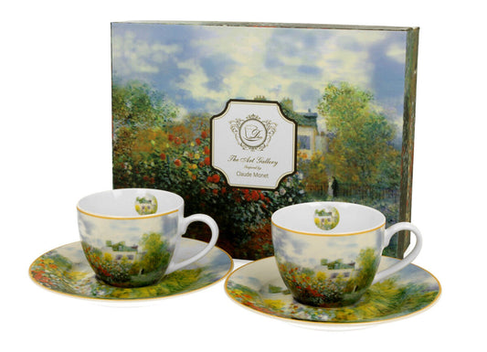 DUO ART GALLERY 2er-Set Espressotassen 90 ml THE GARDEN AT ARGENTEUIL mit Untertassen, New Bone China Porzellan