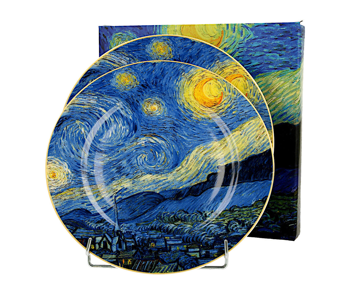 DUO ART GALLERY Dessertteller 2er Set STARRY NIGHT inspired by Van Gogh New Bone China Porzellan – Bild 3
