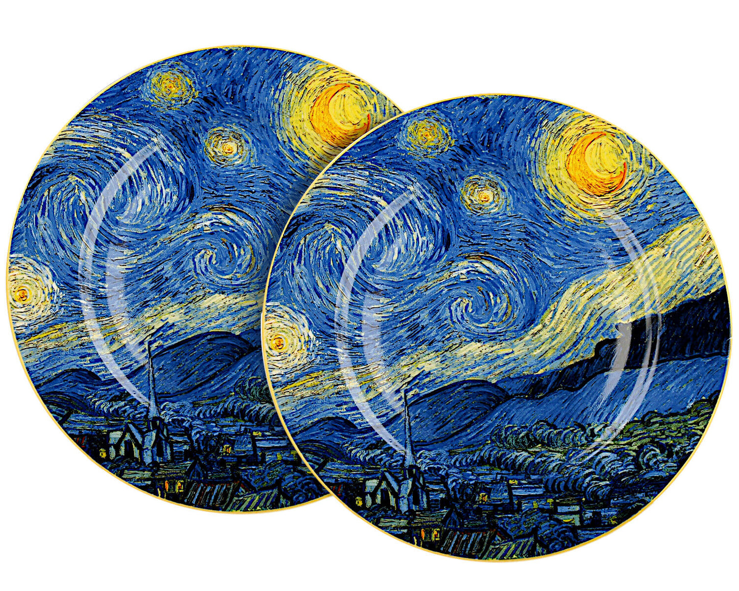 DUO ART GALLERY Dessertteller 2er Set STARRY NIGHT inspired by Van Gogh New Bone China Porzellan