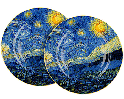 DUO ART GALLERY Dessertteller 2er Set STARRY NIGHT inspired by Van Gogh New Bone China Porzellan