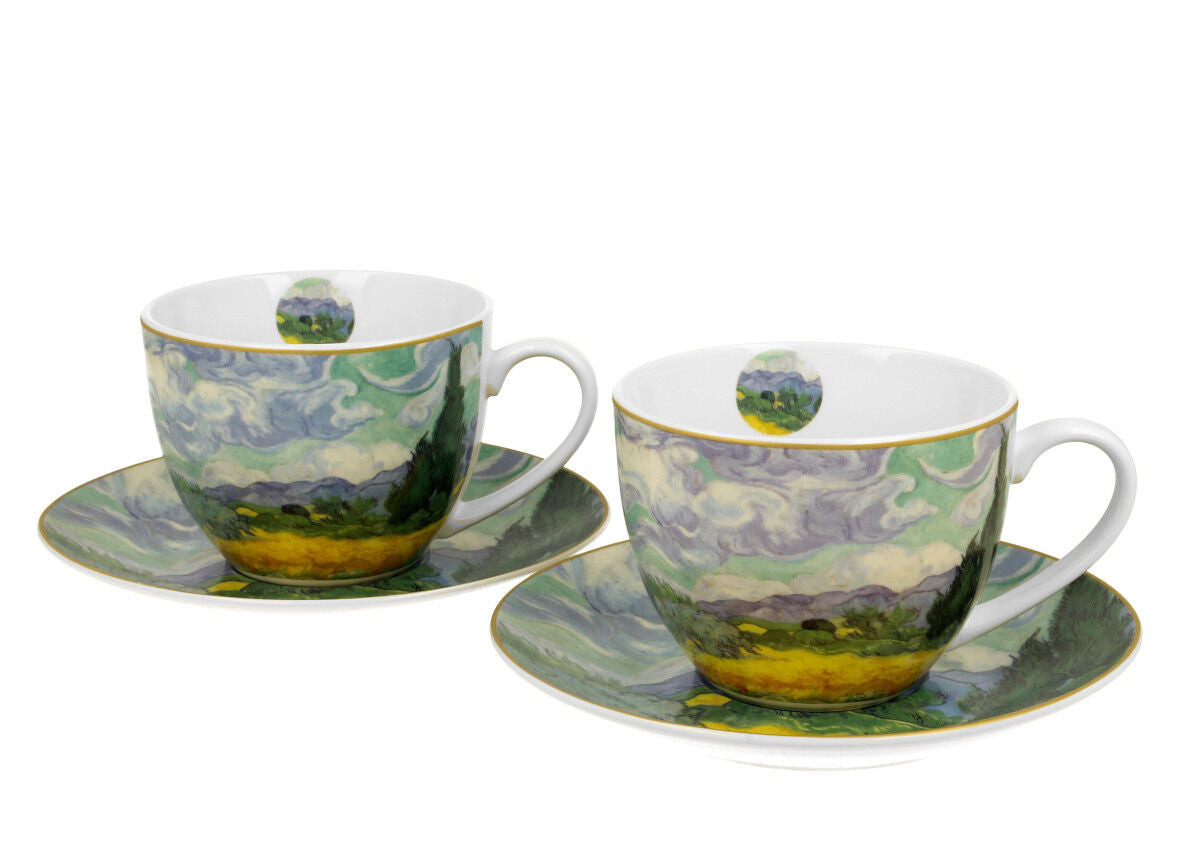 DUO ART GALLERY 2er-Set Tassen 250 ml WHEAT FIELD mit Untertassen, New Bone China Porzellan – Bild 2