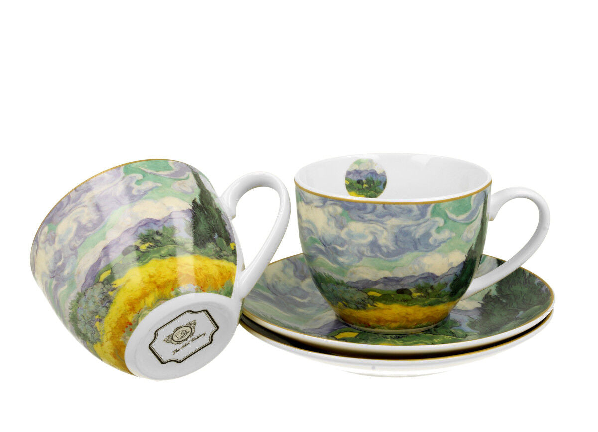 DUO ART GALLERY 2er-Set Tassen 250 ml WHEAT FIELD mit Untertassen, New Bone China Porzellan – Bild 3