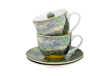 DUO ART GALLERY 2er-Set Tassen 250 ml WHEAT FIELD mit Untertassen, New Bone China Porzellan – Bild 4