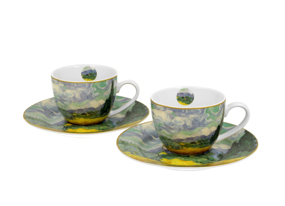 DUO ART GALLERY 2er-Set Espressotassen 90 ml WHEAT FIELD mit Untertassen, New Bone China Porzellan – Bild 2