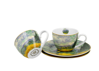 DUO ART GALLERY 2er-Set Espressotassen 90 ml WHEAT FIELD mit Untertassen, New Bone China Porzellan – Bild 3
