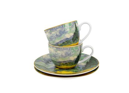 DUO ART GALLERY 2er-Set Espressotassen 90 ml WHEAT FIELD mit Untertassen, New Bone China Porzellan – Bild 4