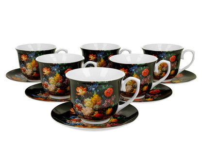 DUO FLORAL 6er-Set Tassen 220 ml BOUQUET mit Untertassen, New Bone China Porzellan