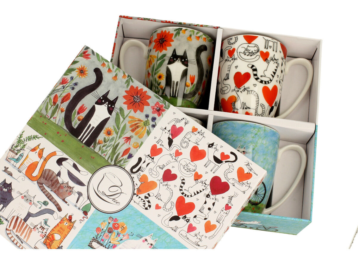 DUO ANIMALS 4er-Set klassische Becher 360 ml CAT'S WORLD New Bone China Porzellan – Bild 3