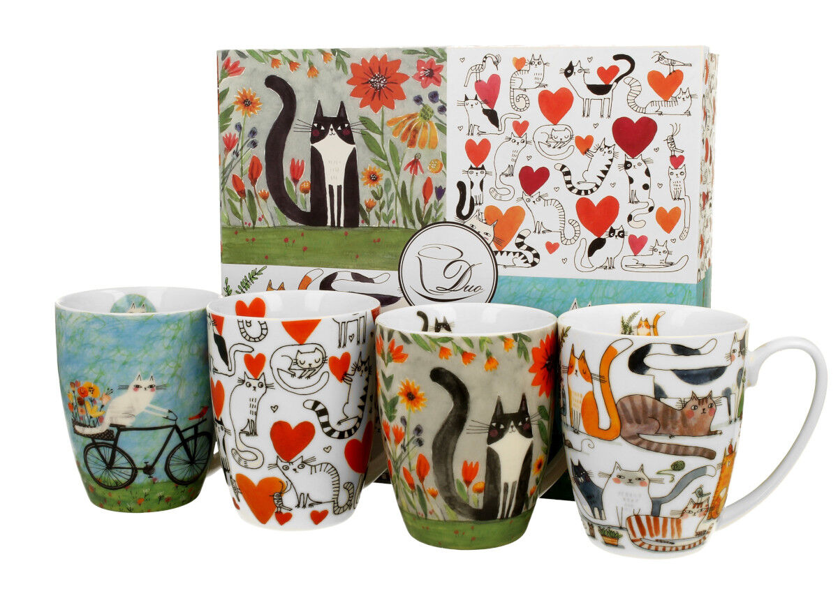 DUO ANIMALS 4er-Set klassische Becher 360 ml CAT'S WORLD New Bone China Porzellan – Bild 4