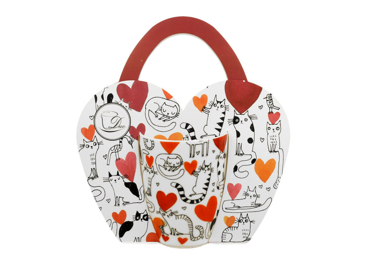 DUO ANIMALS Klassischer Becher 360 ml CAT'S WORLD – HEARTS New Bone China Porzellan – Bild 2
