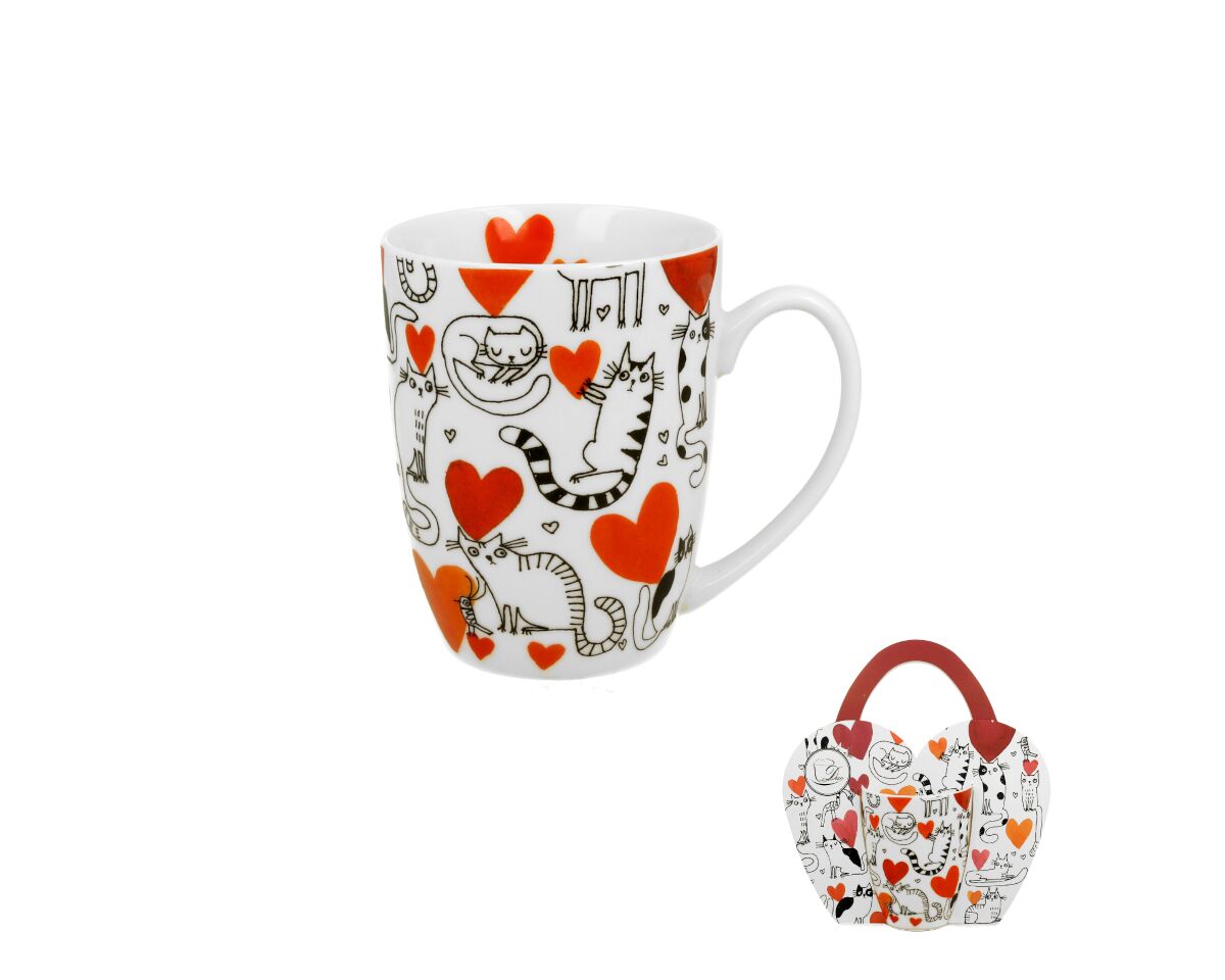 DUO ANIMALS Klassischer Becher 360 ml CAT'S WORLD – HEARTS New Bone China Porzellan – Bild 3