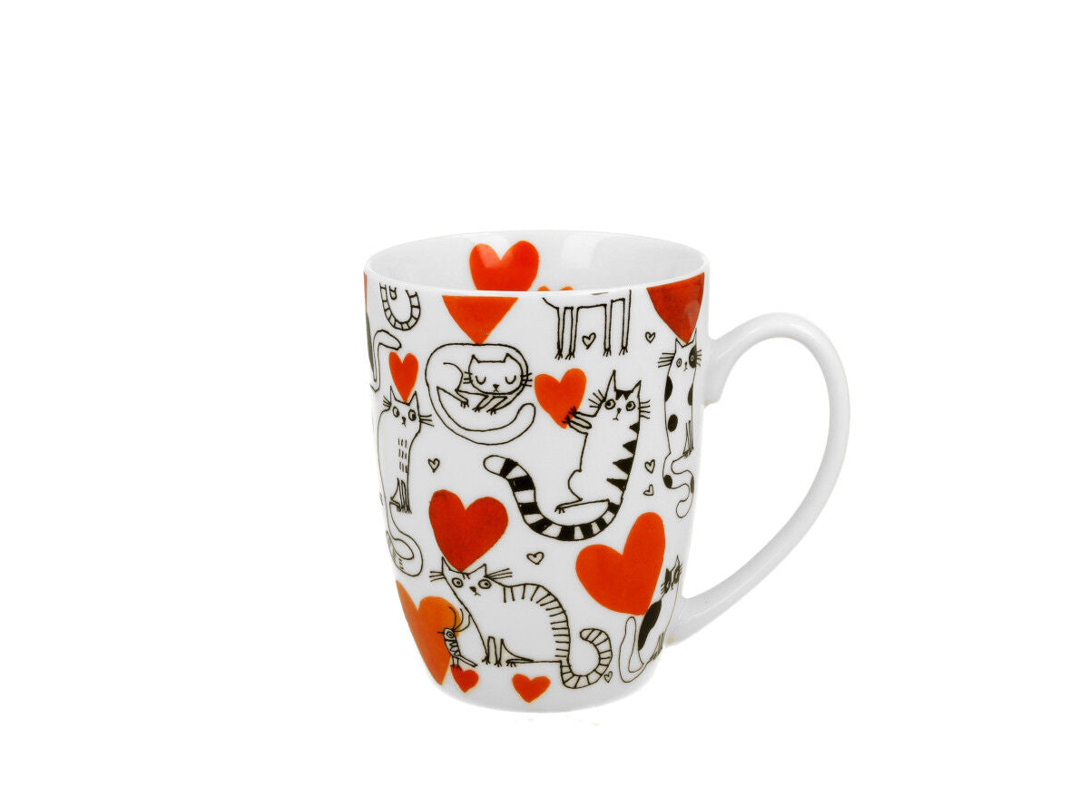 DUO ANIMALS Klassischer Becher 360 ml CAT'S WORLD – HEARTS New Bone China Porzellan