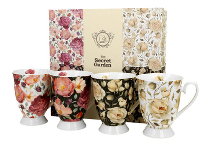 DUO FLORAL 4er-Set königliche Tassen 300 ml FLOWER MIX New Bone China Porzellan