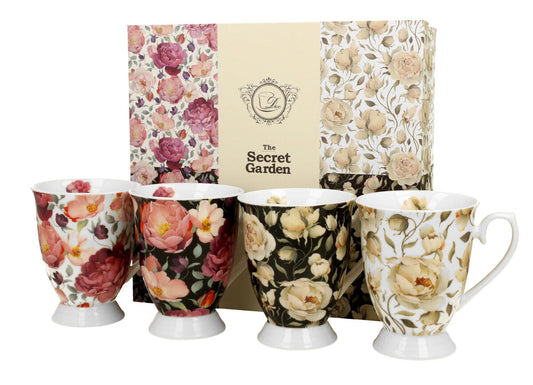 DUO FLORAL 4er-Set königliche Tassen 300 ml FLOWER MIX New Bone China Porzellan