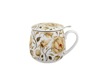 DUO FLORAL Fassbecher 430 ml ENGLISH ROSES WHITE mit Teesieb, New Bone China Porzellan – Bild 2
