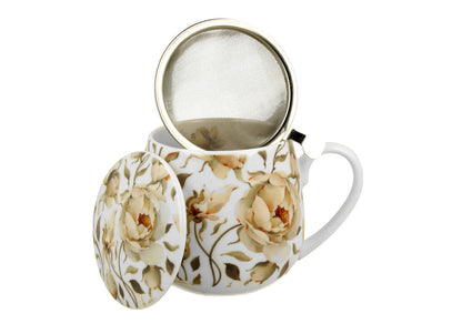 DUO FLORAL Fassbecher 430 ml ENGLISH ROSES WHITE mit Teesieb, New Bone China Porzellan – Bild 3