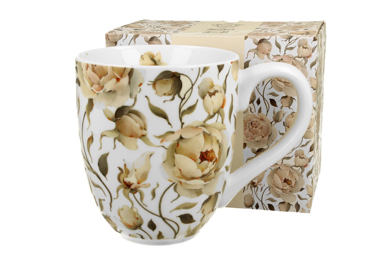 DUO FLORAL XXL Becher 1000 ml ENGLISH ROSES WHITE New Bone China Porzellan