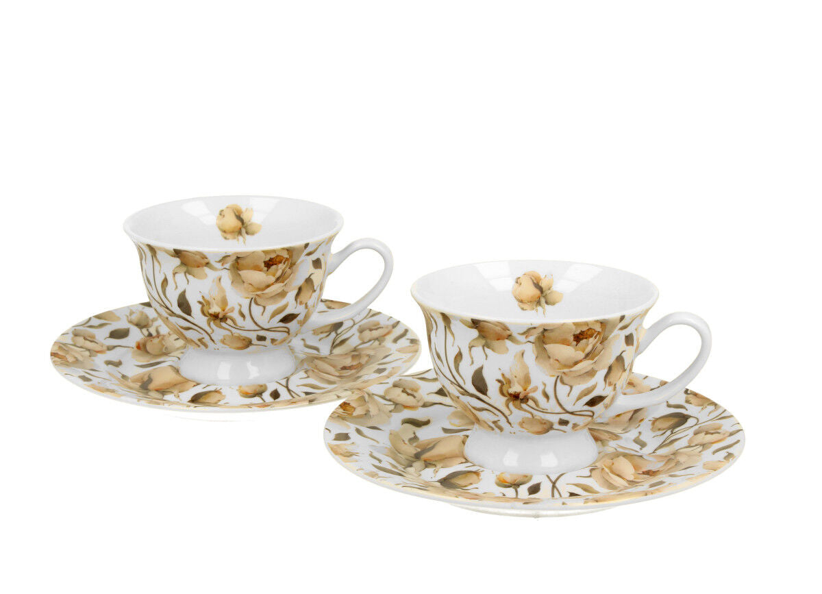 DUO FLORAL 2er-Set Espressotassen 100 ml ENGLISH ROSES WHITE mit Untertassen, New Bone China Porzellan – Bild 2